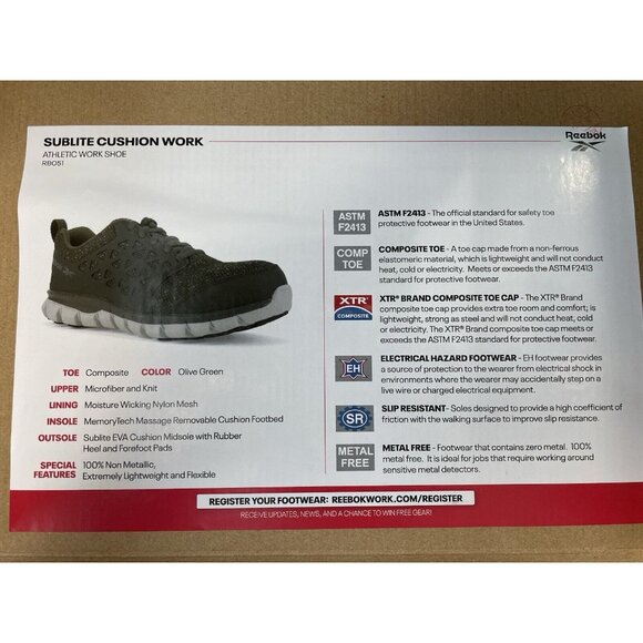 Reebok Work Shoes Womens 11.5W Composite Toe Athletic Sublite Cushion Dark Green - Picture 11 of 13